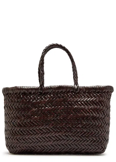 Dragon Diffusion Mini Flat Gora Woven Leather Top Handle Bag In Brown