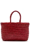 Dragon Diffusion Mini Flat Gora Woven Leather Top Handle Bag In Red