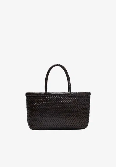 Dragon Diffusion Mini Flat Gora Woven Leather Tote Bag In Brown