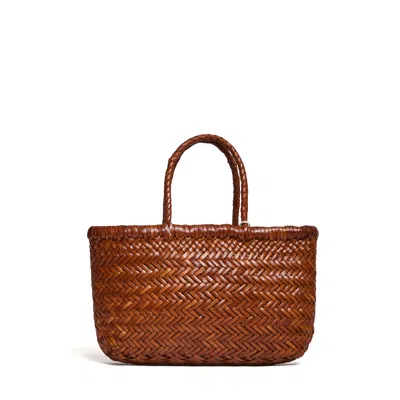 Dragon Diffusion Mini Flat Gora Woven Leather Tote Bag In Brown