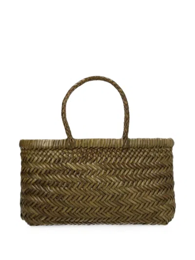 Dragon Diffusion Mini Flat Gora Woven Leather Tote Bag In Green