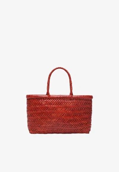 Dragon Diffusion Mini Flat Gora Woven Leather Tote Bag In Orange