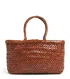 Dragon Diffusion Mini Flat Gora Woven-leather Tote Bag In Brown