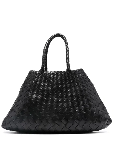 Dragon Diffusion ? Mini Leather Tote Bag With Double Top Handles In Nero