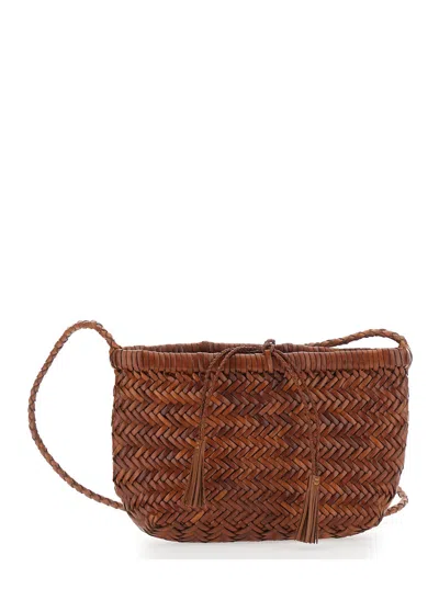 Dragon Diffusion Minsu Leather Crossbody Bag With Woven Motif, 22x12x5 Cm In Brown
