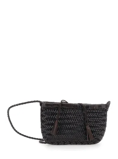Dragon Diffusion Minsu Mini Brown Crossbody Handbag With Strap And Woven Motif In Leather For Women