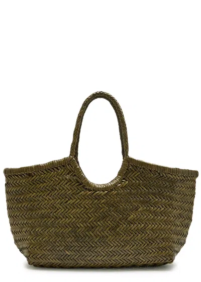 Dragon Diffusion Nantucket Big Woven Leather Tote Bag In Khaki