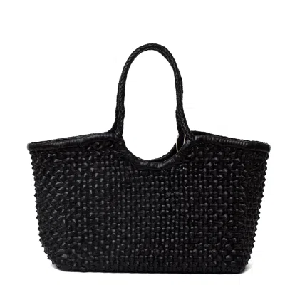 Dragon Diffusion Nantucket Cactus Weave Handwoven Black Buffalo Leather Tote Bag In Red