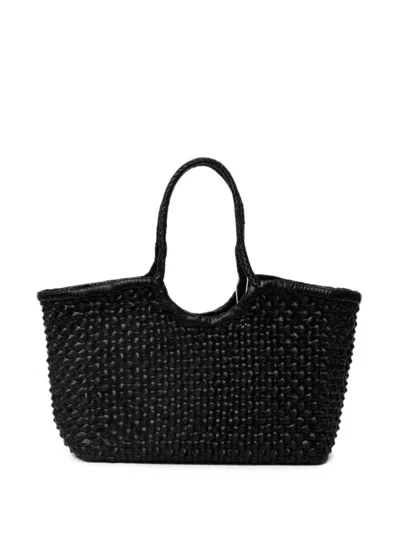 Dragon Diffusion Nantucket Cactus Weave Handwoven Black Buffalo Leather Tote Bag In Red