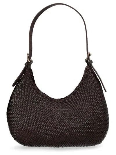 Dragon Diffusion Neutrals Half Moon Woven Leather Shoulder Bag In Brown