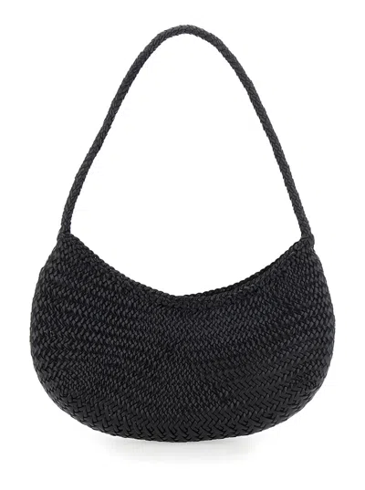 DRAGON DIFFUSION BLACK CROSSBODY BAG WITH CONCEALED MAGNETIC CLOSURE AND INTERWOVEN DESIGN IN LEATHER WOMAN