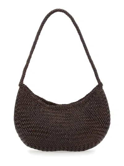 Dragon Diffusion Nova Luna Brown Shoulder Bag In Woven Leather Woman