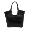 Dragon Diffusion Leather Woven Texture Shoulder Bag Top Handles In Black