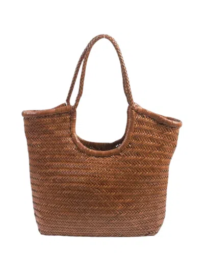 Dragon Diffusion Ns Diagonal Triple Jump Woven Leather Tote Bag In Brown