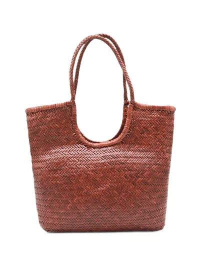 Dragon Diffusion Ns Diagonal Triple Jump Woven Leather Tote Bag In Brown
