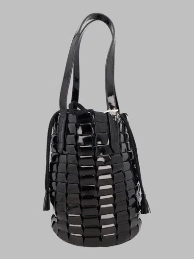 Dragon Diffusion Patent Leather Woven Bucket Bag In Black