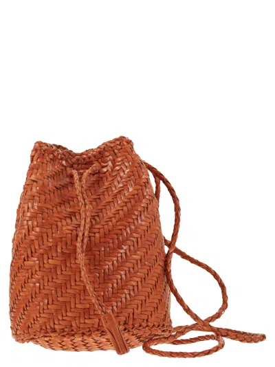 DRAGON DIFFUSION POMPOM DOUBLE JUMP - BUCKET BAG WITH WOVEN LEATHER