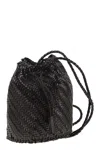Dragon Diffusion Pompom Doublej Woven Leather Basket Bag In Black