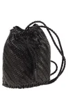 Dragon Diffusion Pompom Doublej Woven Leather Basket Bag In Black