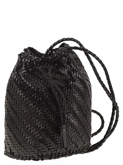 Dragon Diffusion Pompom Double Jump - Bucket Bag With Woven Leather In Black