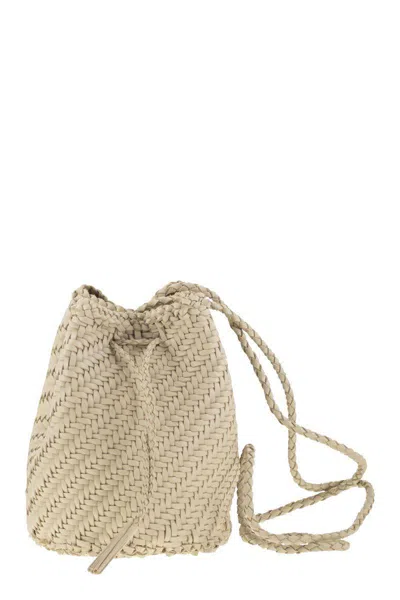 Dragon Diffusion Pompom Double Jump - Bucket Bag With Woven Leather In Pearl