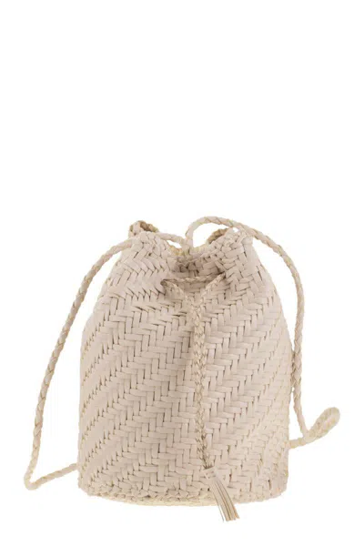 Dragon Diffusion Pompom Double Jump - Bucket Bag With Woven Leather In Sand