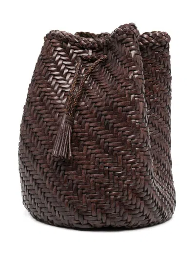 Dragon Diffusion 'pompom Double Jump' Brown Bucket Bag With Shoulder Strap