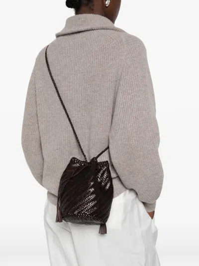 Dragon Diffusion Pompom Double Jump Bucket Bag In Brown