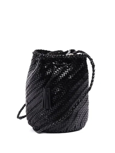 Dragon Diffusion Pompom Double Jump Leather Bucket Bag In Black