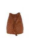 Dragon Diffusion Pompom Double Jump Leather Bucket Bag In Brown