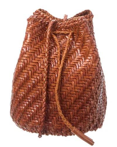 Dragon Diffusion Pompom Double Jump Leather Bucket Bag In Brown