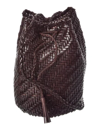 Dragon Diffusion Pompom Double Jump Leather Bucket Bag In Brown