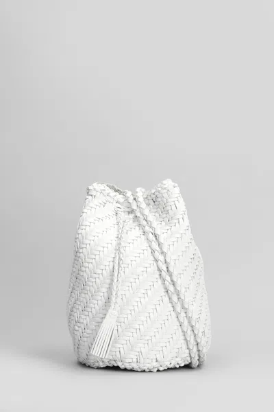 DRAGON DIFFUSION POMPOM DOUBLE JUMP SHOULDER BAG IN WHITE LEATHER