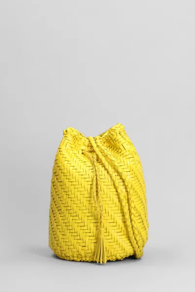 Dragon Diffusion Pompom Double Jump Shoulder Bag In Yellow Leather