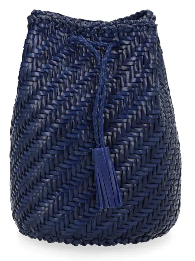 Dragon Diffusion Pompom Double Jump Tan Bucket Bag In Blue