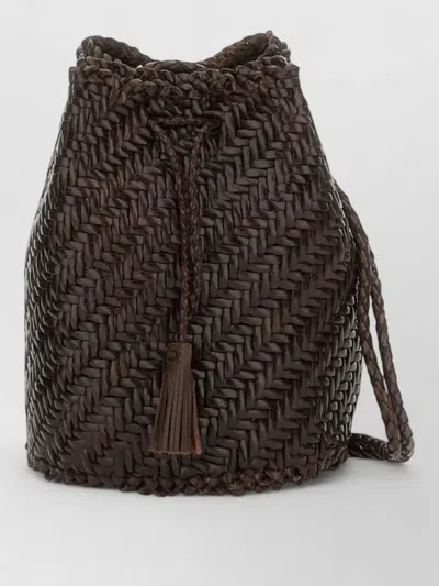Dragon Diffusion Pompom Double Jump Woven Bucket Bag In Brown