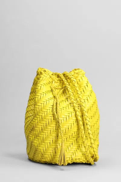 Dragon Diffusion Pompom Double Shoulder Bag In Yellow Leather