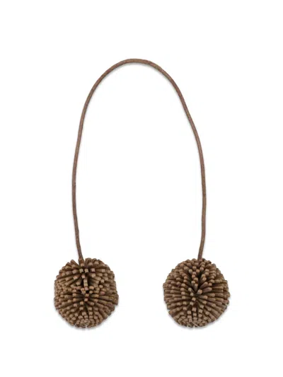Dragon Diffusion Pom-pom Leather Bag Charm In Brown