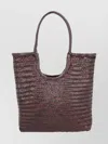 Dragon Diffusion Rectangular Woven Shoulder Bag With Dual Handles In Brown