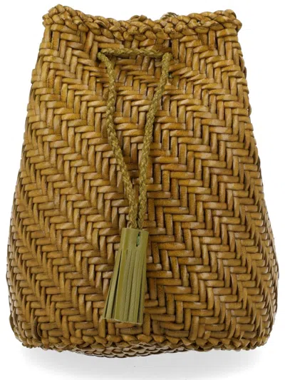 Dragon Diffusion Rich Tan Pompom Double Jump Leather Bucket Bag In Brown