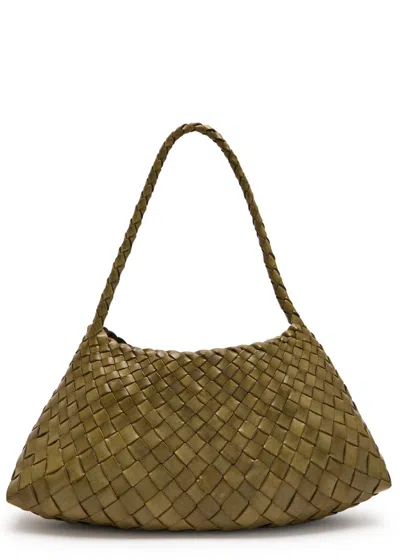 Dragon Diffusion Rosanna Woven Leather Shoulder Bag In Khaki