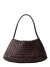 Dragon Diffusion Rossana Brown Mini Shoulder Bag With Top Handle And Interwoven Design In Leather Woman