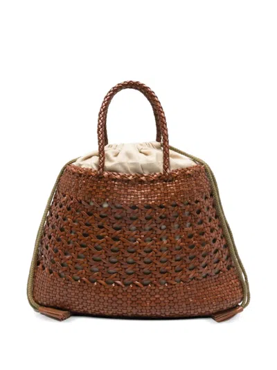 Dragon Diffusion Woven Bucket Bag Braided Handle Tassel In Brown