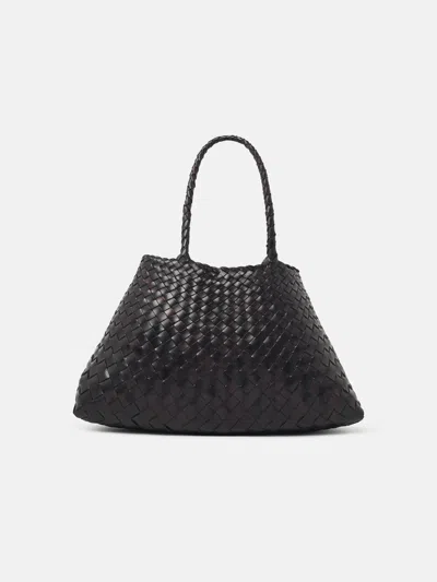 Dragon Diffusion 'santa Croce Big' Dark Brown Leather Bag In Black