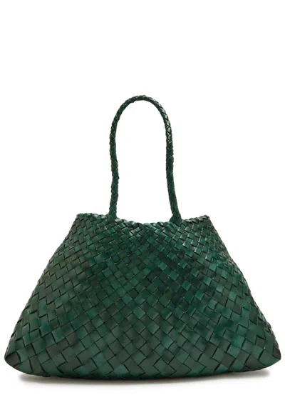 Dragon Diffusion Santa Croce Big Woven Leather Tote Bag In Dark Green