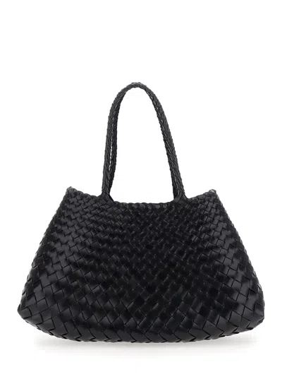 Dragon Diffusion Santa Croce Black Crossbody Bag With Two Top Handles And Interwoven Design In Leather Woman