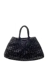 Dragon Diffusion Santa Croce Black Handbag With Two Top Handles And Interwoven Design In Leather Woman In Black