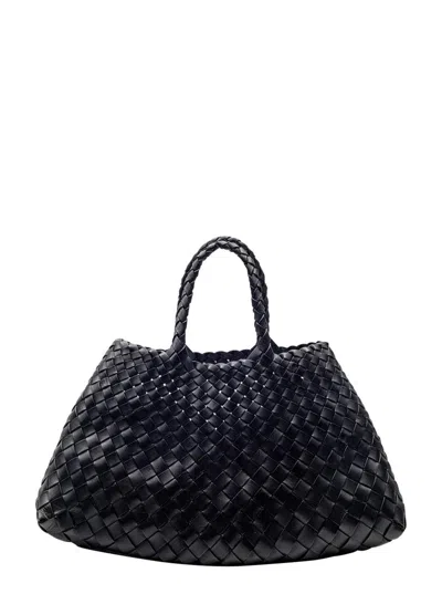 Dragon Diffusion 'santa Croce' Black Handbag With Two Top Handles And Interwoven Design In Leather Woman