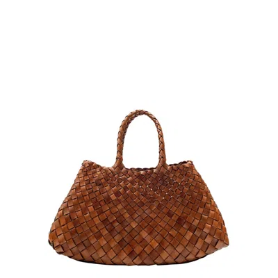Dragon Diffusion Santa Croce Brown Handbag With Two Top Handles And Interwoven Design In Leather