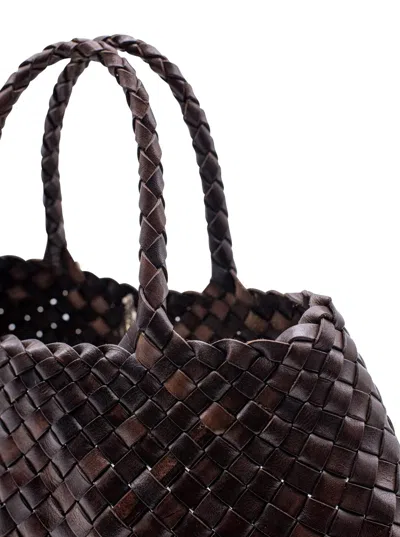 Dragon Diffusion Santa Croce Brown Handbag With Two Top Handles And Interwoven Design In Leather Woman